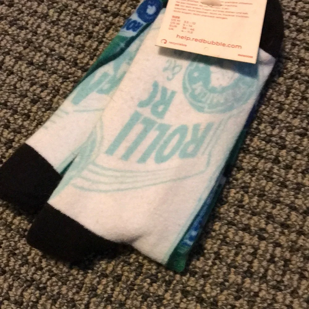 Rolling Rock‎ beer Redbubble White, Green & Black Graphic Crew Socks